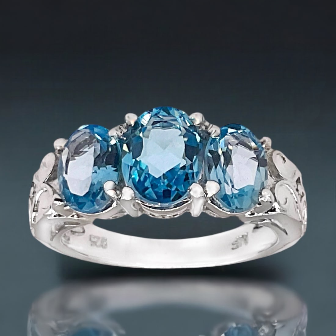 3-Stone Blue Topaz Sterling Silver Ring symbolizing the Past, Present, & Future - Size 7 (1 of 1)