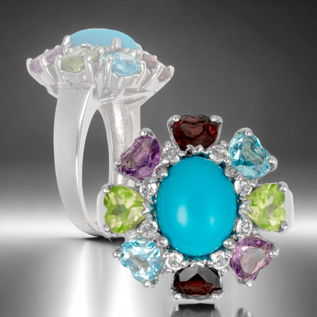 Multi-Gemstone Flower Ring crafted in Sterling Silver - Size 7 (1 of 1)