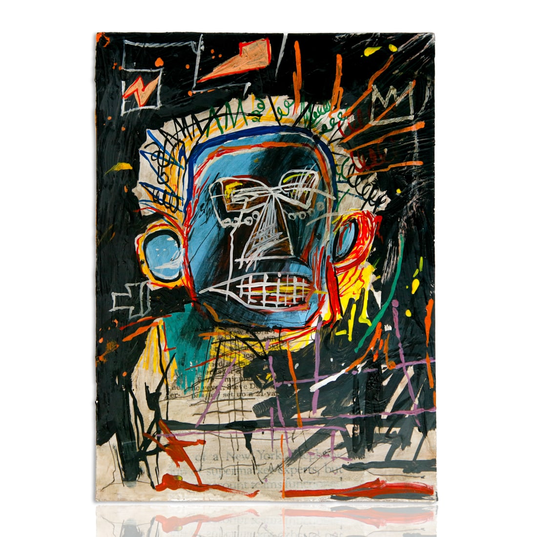 Jean-Michel Basquiat Painting on Card - Voodoo Style Face Mask, 7" x 5" (1 of 10)