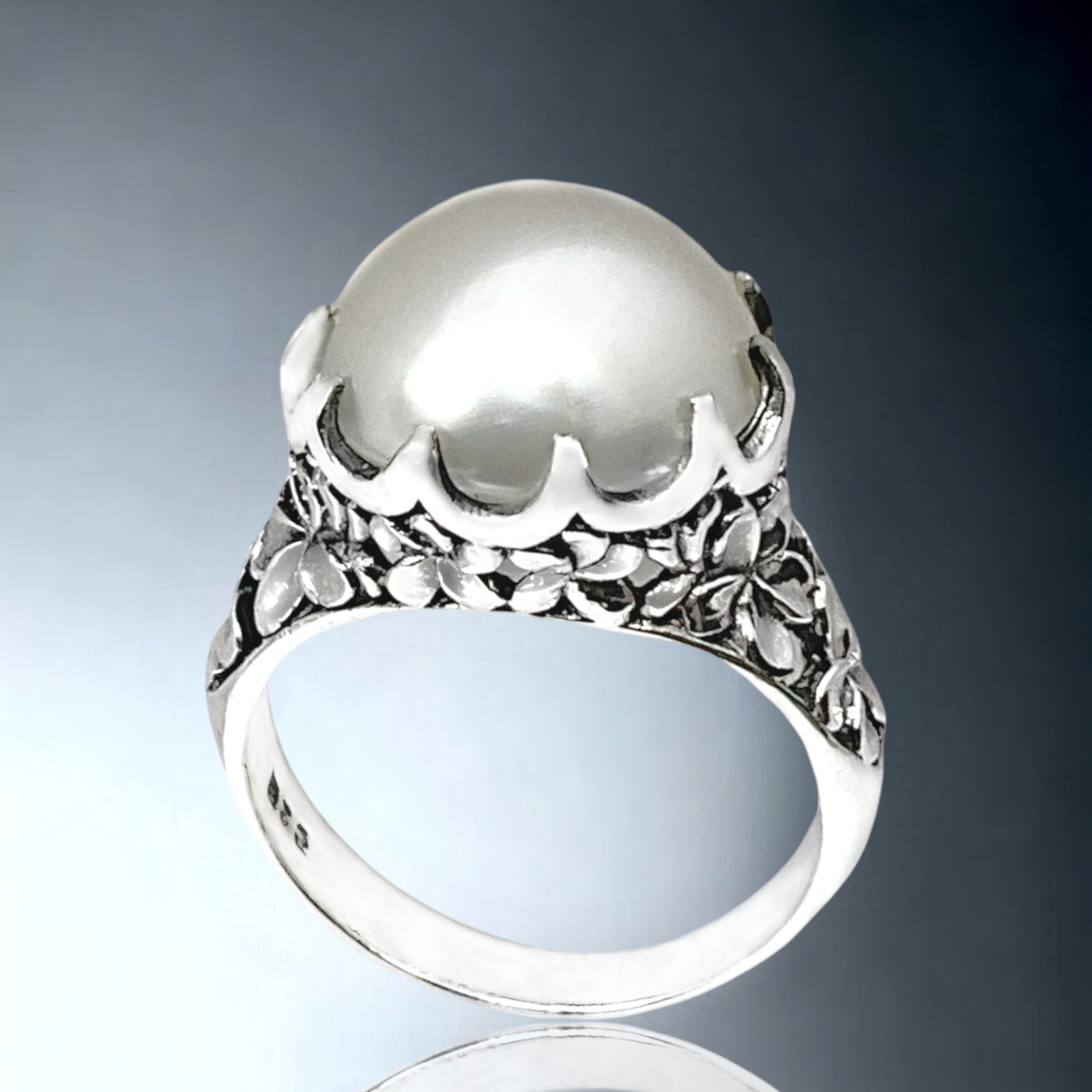 Timeless Pearl Ring crafted in Sterling Silver with flower petal design (1 of 1)