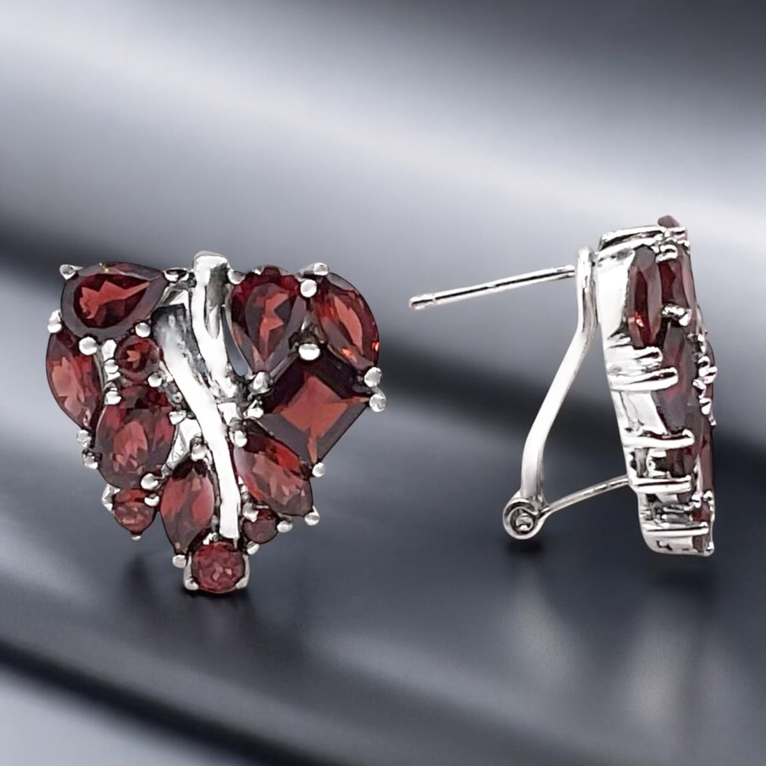 Magnificant Heart Shaped Garnet & Marcasite Earrings set in Sterling Silver (1 of 1)