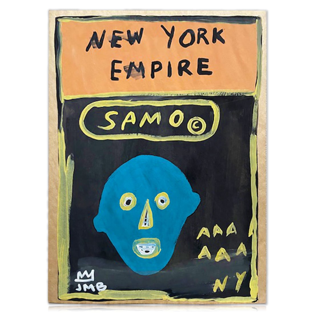 Jean-Michel Basquiat 8x12 Painting of Head & New York Empire (1981) (1 of 2)