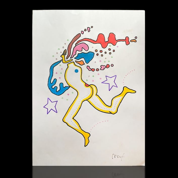 Peter Max 8x12 Watercolor Drawing of Man Running (1 of 3)