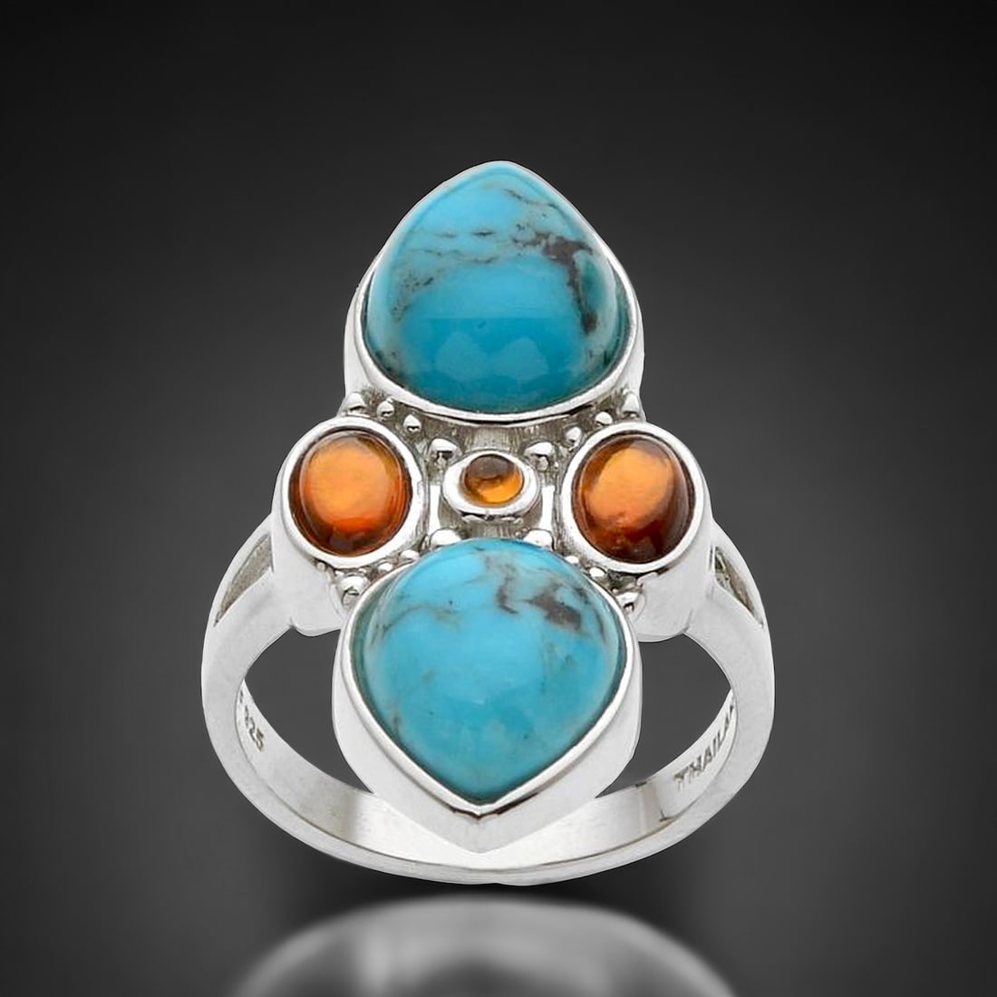 Southwest Turquoise & Hessonite Garnet Sterling Silver Ring - Size 6 (1 of 1)