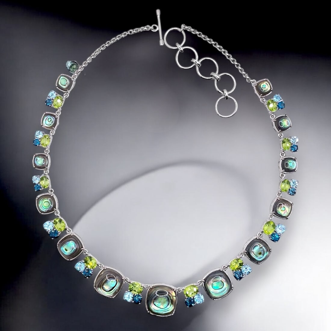 22.5 cttw Abalone, Peridot and London Blue Topaz, and Swiss Blue Topaz Sterling Silver 19.5" (1 of 1)