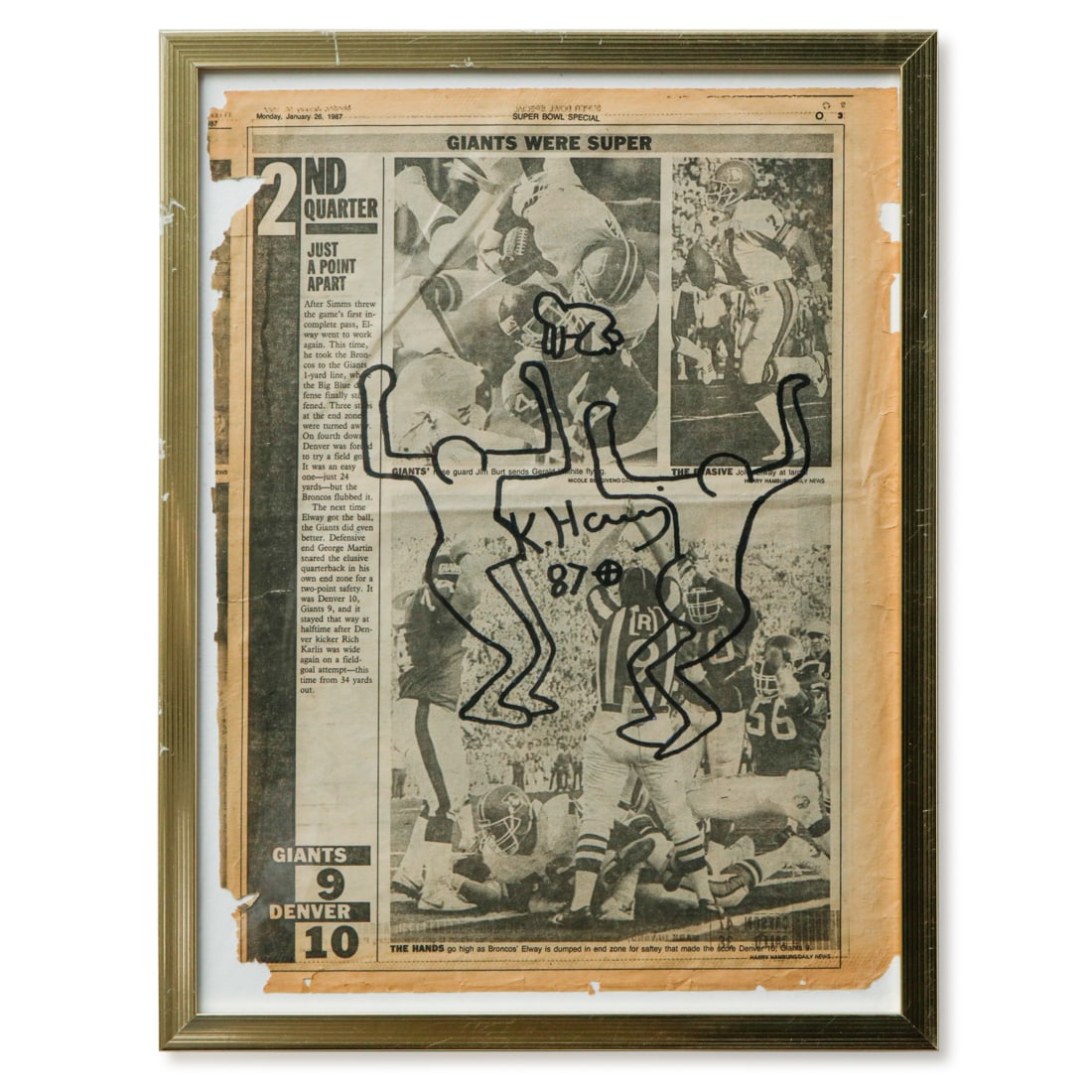 Keith Haring Newspaper art on a Monday January 26, 1987 Super Bowl Special Article Page (1 of 3)