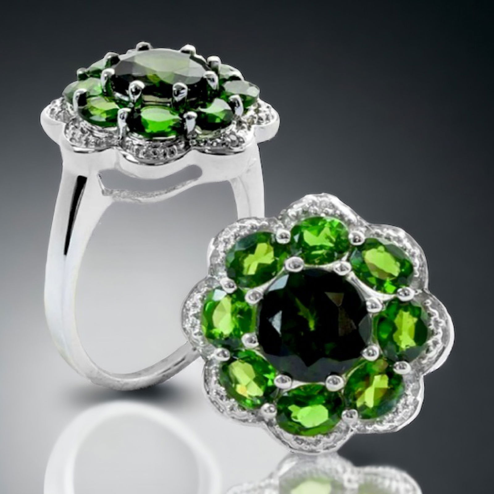 2.59ctw Chrome Diopside Flower Sterling Silver Ring - Size 8 (1 of 1)