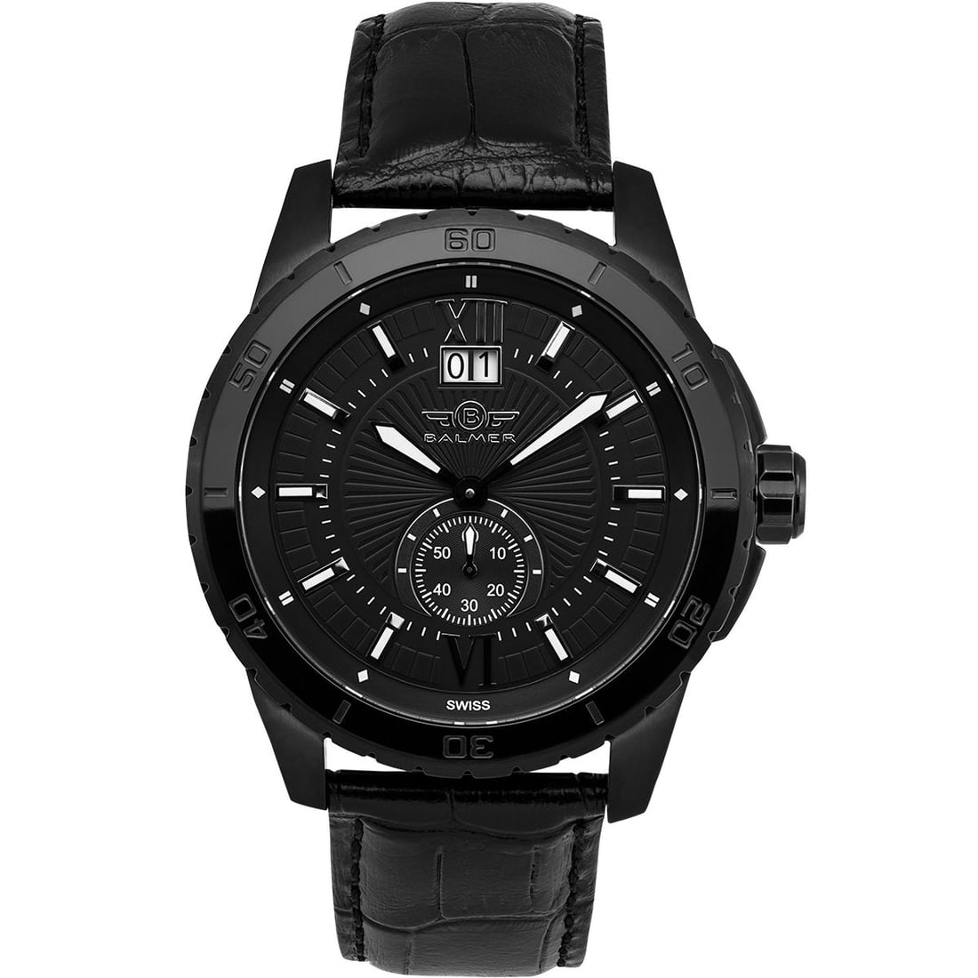 Balmer DB9 Mens Swiss Watch: Swiss Quartz Watch. Simple yet Elegant Sunburst Pattern Dial, Roman Numerals at 12 and 6 o'clock, Luminous Hands and Indices, 45mm Round Stainless Steel Case, Sapphire Crystal, 100m Water Resistant, B