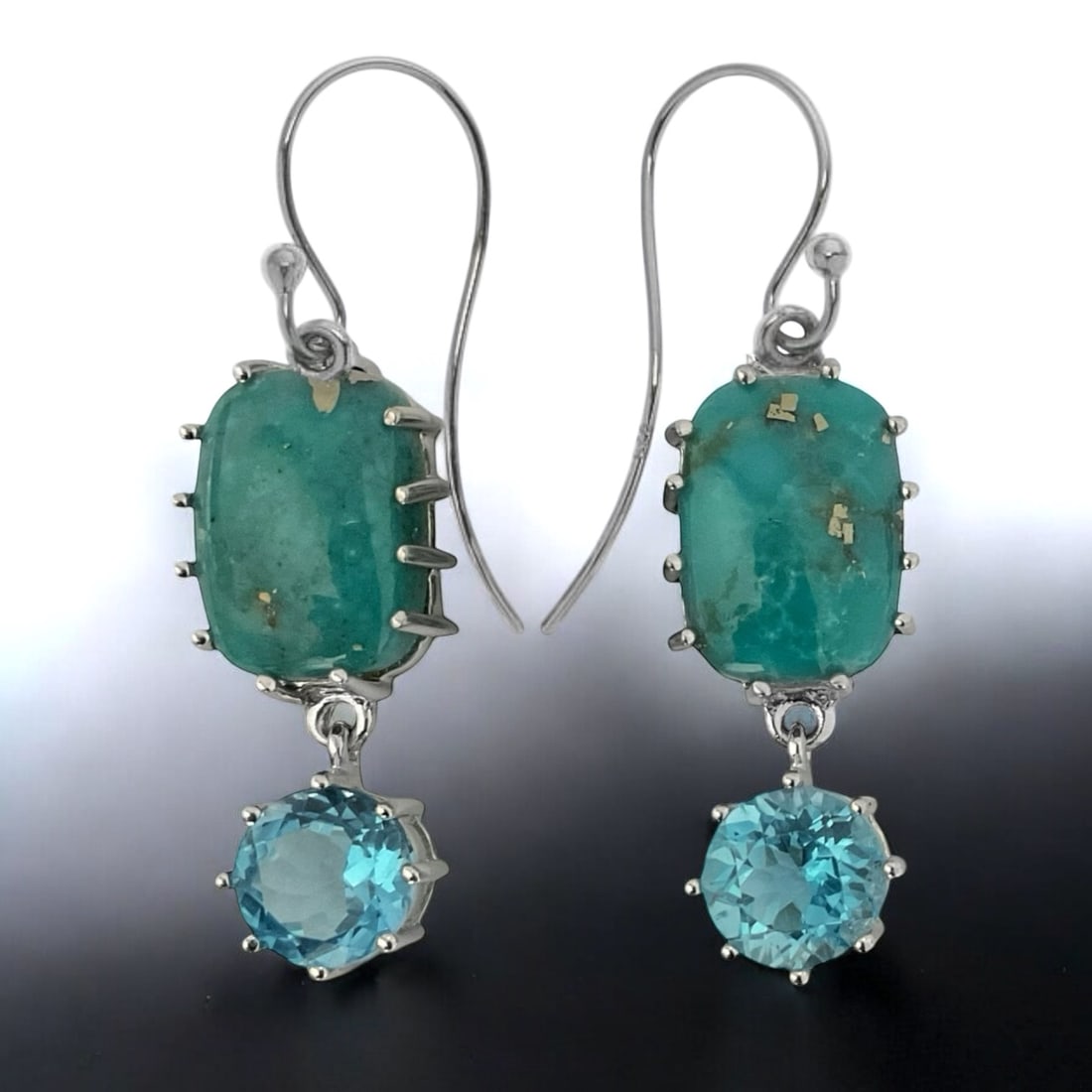 Prestigious Campo Frio Turquoise & Swiss Blue Topaz Earrings set in Sterling Silver (1 of 1)