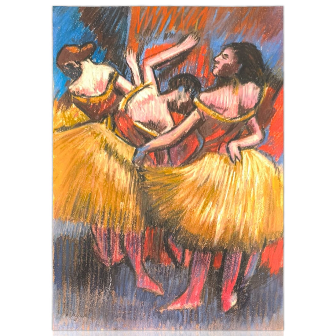 Edgar Degas Mixed Media Drawing of Three Ballerinas (1 of 4)
