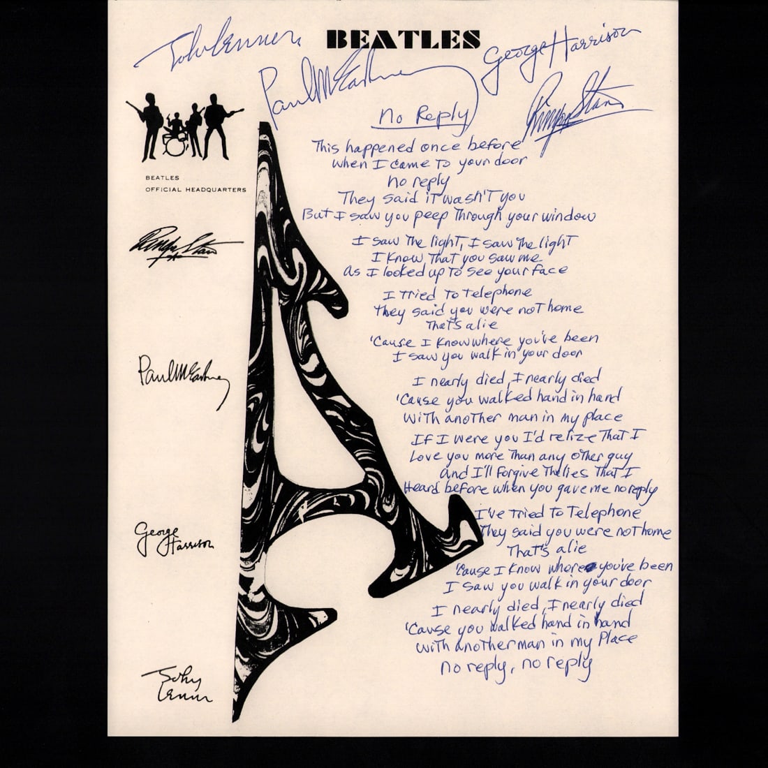 Beatles Signed Handwritten "No Reply" Lyrics on Beatle's Stationary (1 of 3)