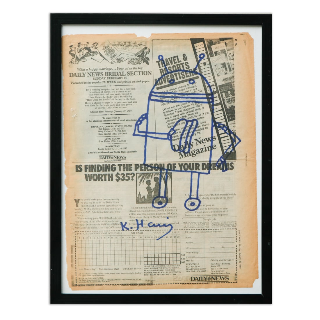 Keith Haring Newspaper art on a Monday January 26, 1987 (1 of 3)