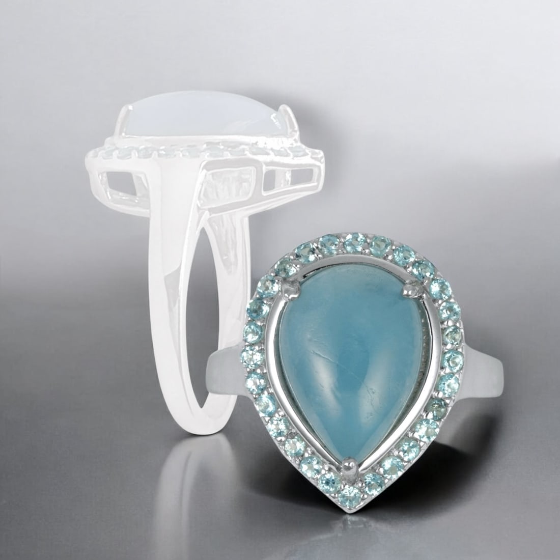 Pear Shaped Aquamarine Sterling Silver Ring wrapped with dazzaling Blue Toapz Gems - Size 7.25 (1 of 1)