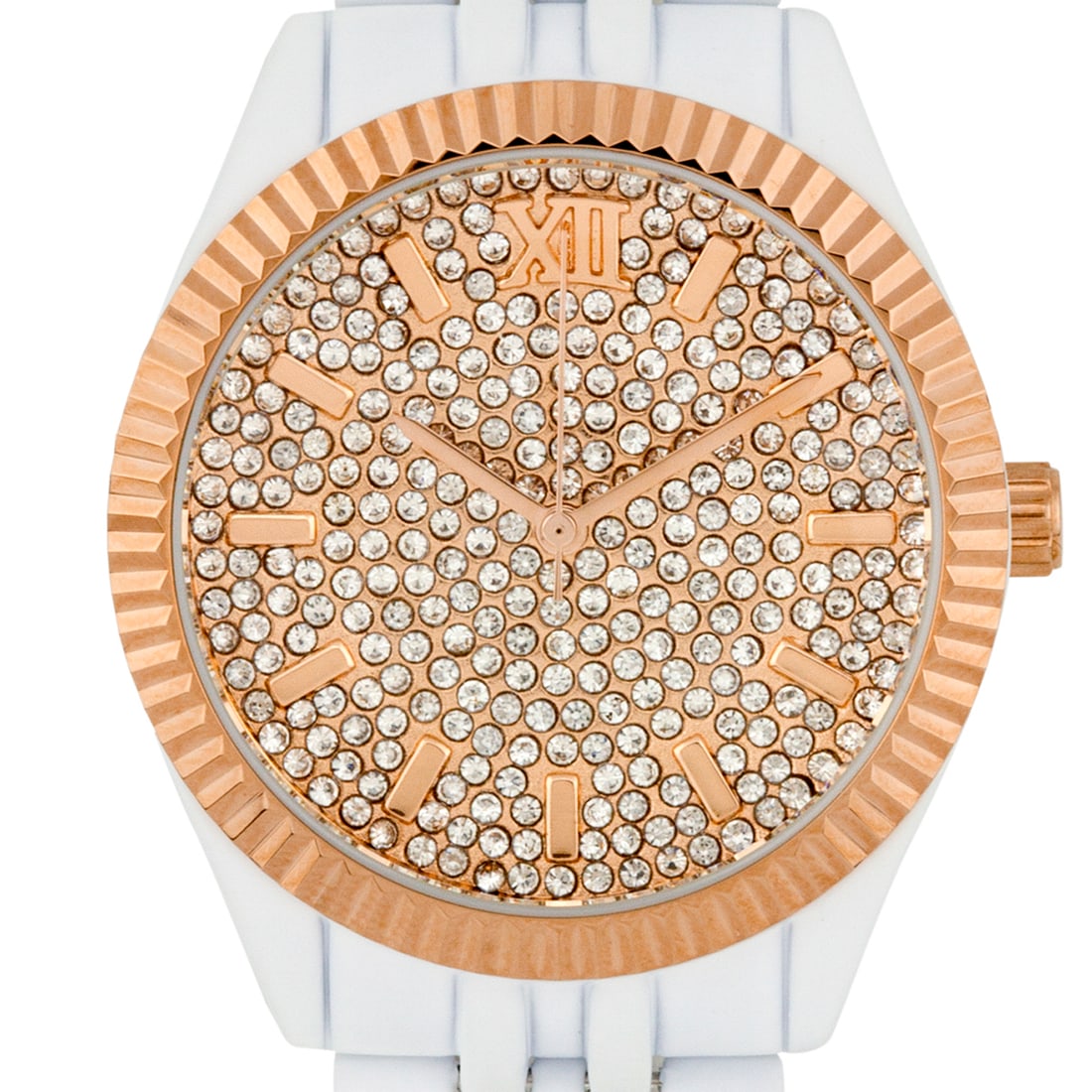 Picard & Cie Swarovski Embedded Dial 39mm Case: Picard & Cie presents a 39mm timepiece with a stunning Swarovski elements embedded dial. The mirror-finish IP bezel showcases luxury. The textured dial design with Roman indices and Swarovski element 