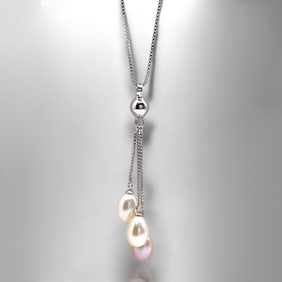 Stunning Pearl Sterling Silver Necklace with 3 dangling Pearls