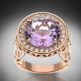 Captivating Amehtyst Rose Gold over Sterling Silver Ring adorned with White Topaz and breathtaking