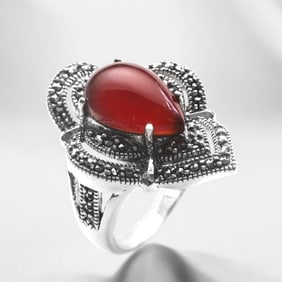 Regal Red Agate Gemstone set in Sterling Silver with dazzaling Marcasite accents
