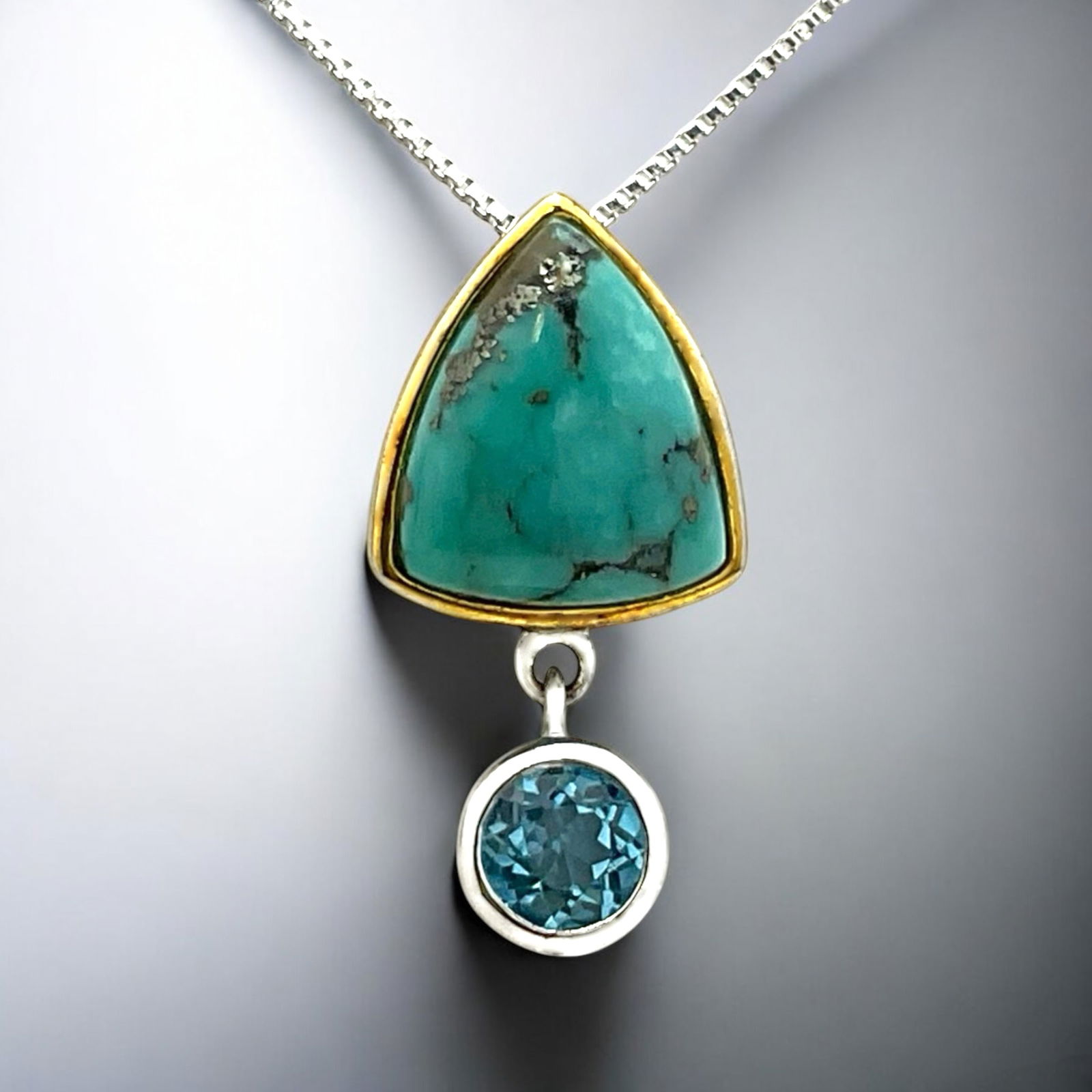 Southwest Perfection! Turquoise Pendant set in Two-Tone Sterling Silver and adorned with a round (1 of 1)