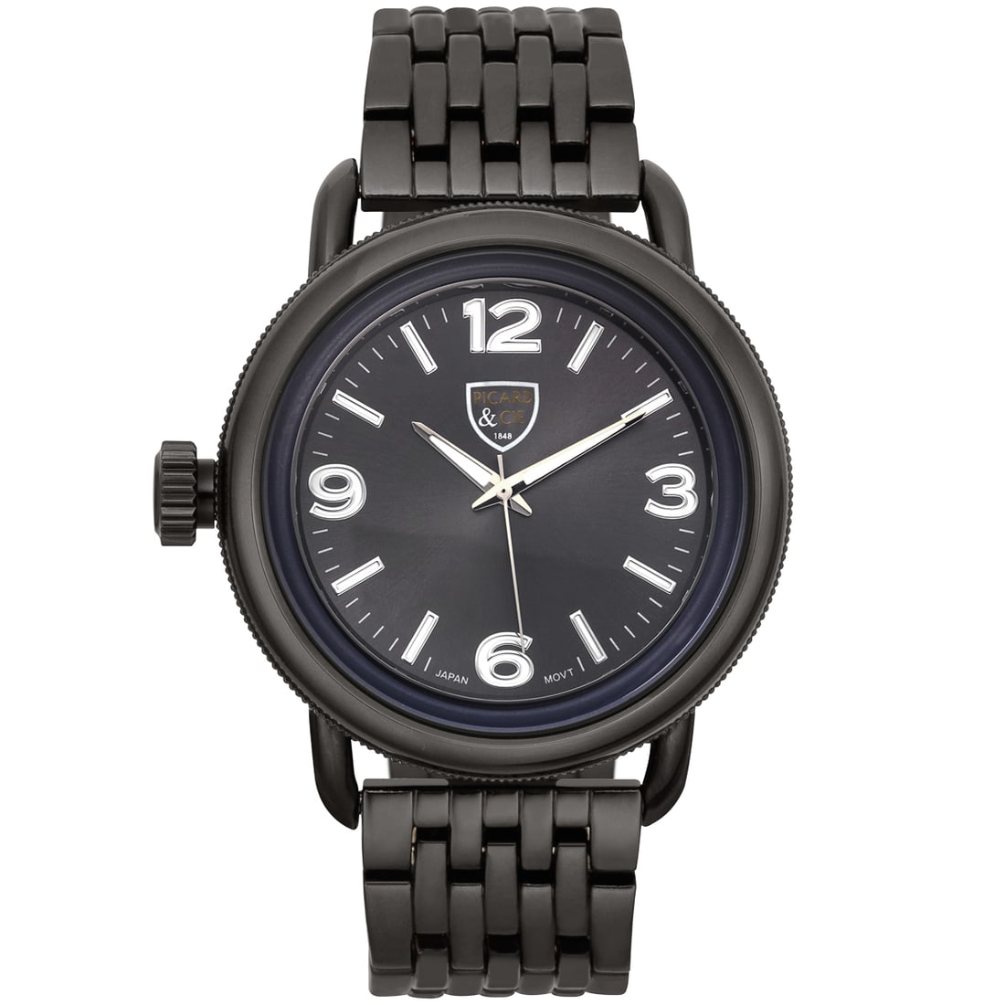 Picard & Cie Sport Watch – Bold and Functional Design with Quartz Precision: The Picard & Cie Sport Watch offers a striking black-tone design with ion-plated metal and stainless steel construction. Its black bracelet provides a sleek, modern look, while the Japan quartz moveme