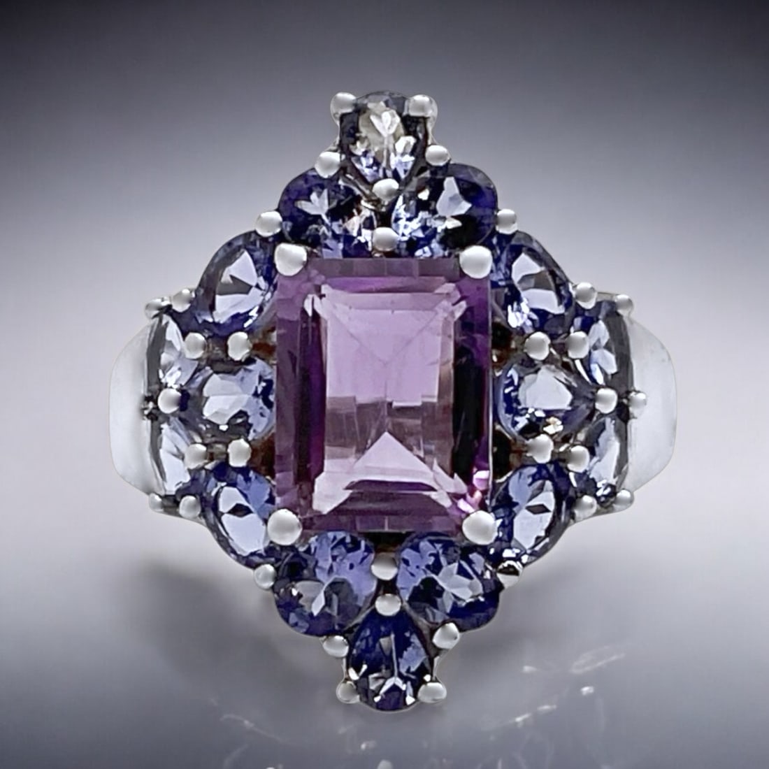 Elegant Amethyst and Tanzanite Ring in Gleaming Sterling Silver – Size 7.5 (1 of 1)