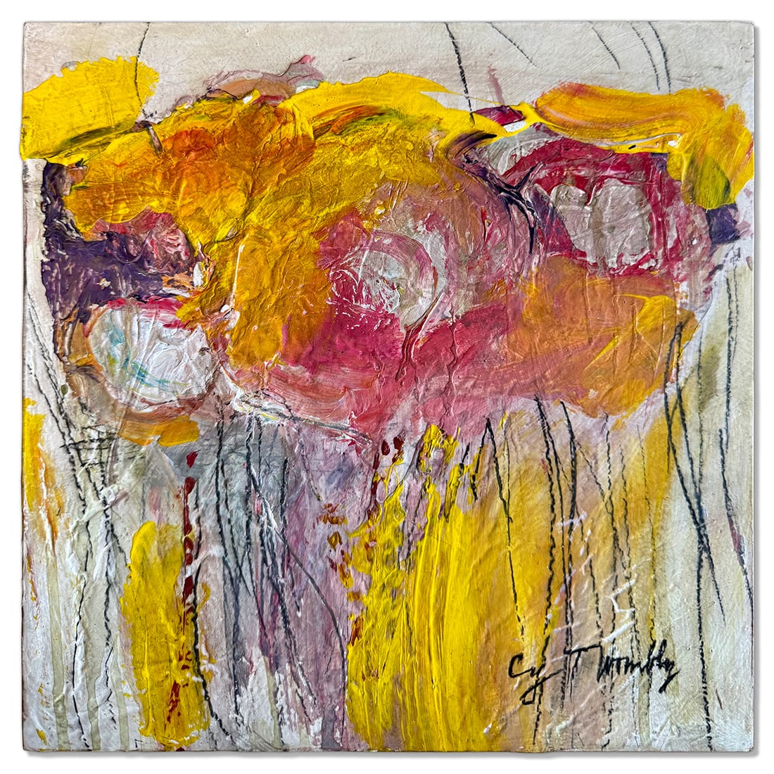 Cy Twombly Oil Painting on Hardboard: Cy Twombly Oil on Hardboard Medium: Oil on Hardboard, Signature: Signed "Cy Twombly". This exceptional oil painting on hardboard by Cy Twombly features his signature abstract style, characterized by e