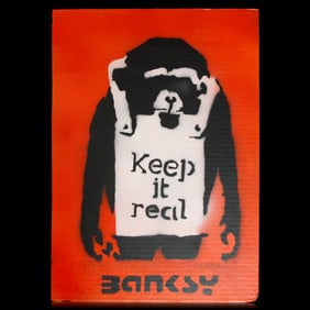 Banksy Cardboard Art, "Keep It Real"
