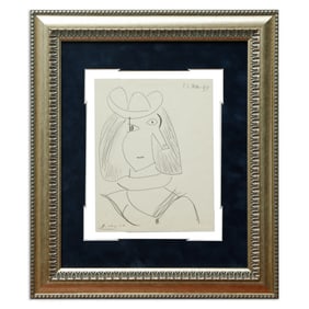 Pablo Picasso Drawing in Pencil   "Tete de Femme" - 8.5" x 11.5"