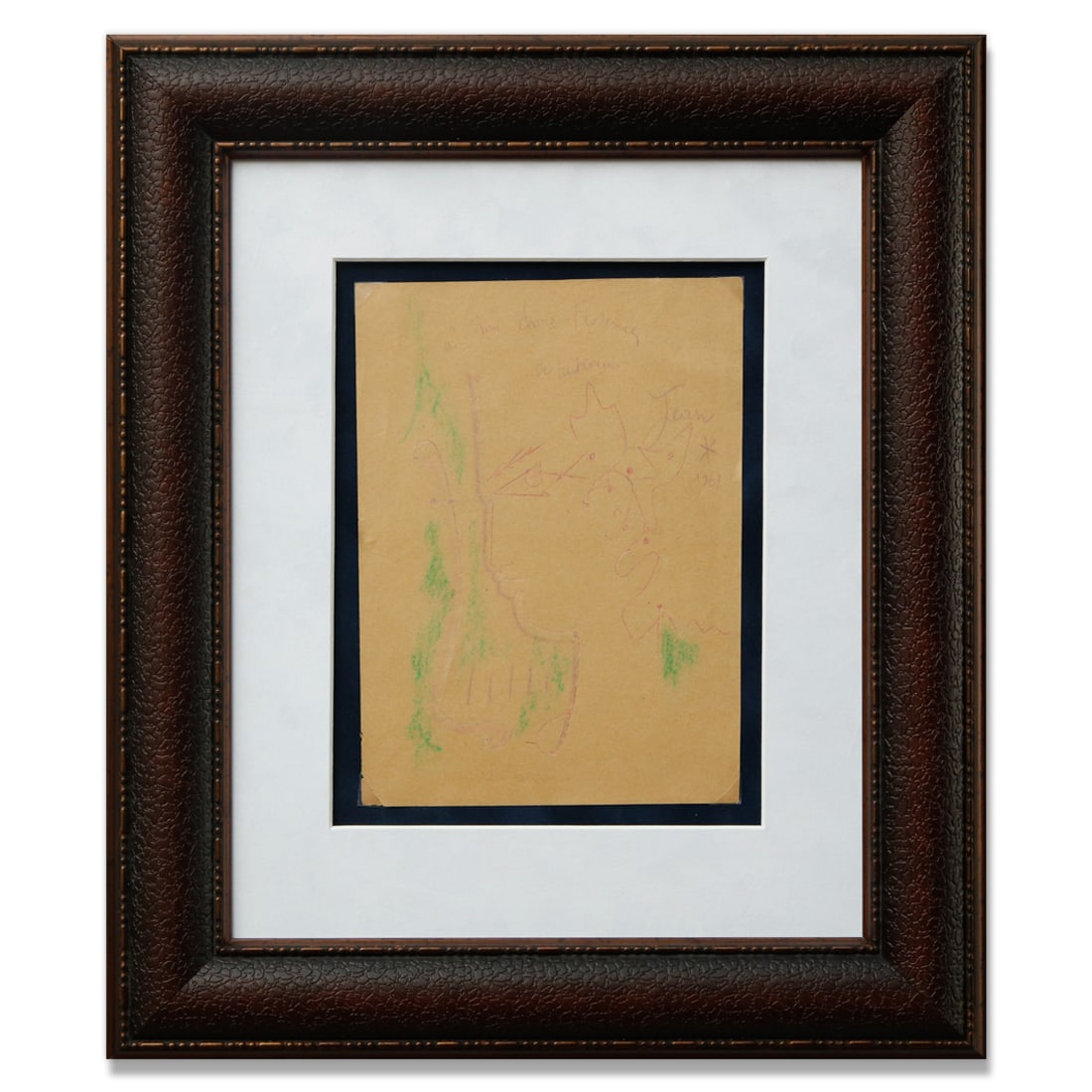 Jean Cocteau Crayon on Paper (1961): Jean Cocteau, French (1889-1963) Crayon on Paper, 1961, 10.5 x 7.65 inches (26.67 x 19.43 cm), dedicated and signed recto, collection stamp verso. This intimate crayon drawing exemplifies Jean Cocteau