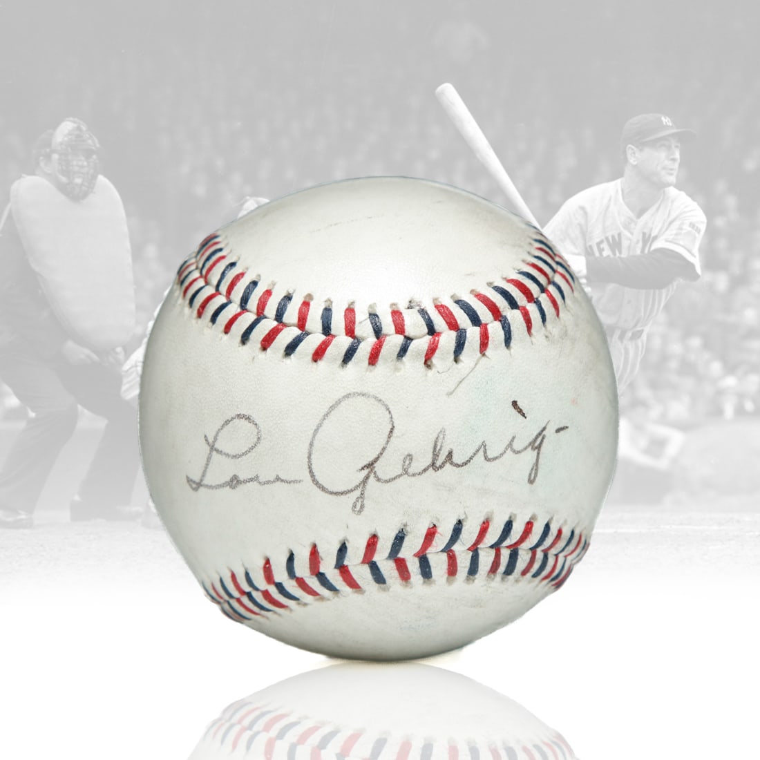 Lou Gehrig Signed Baseball with Red and Blue Stitches (1 of 7)