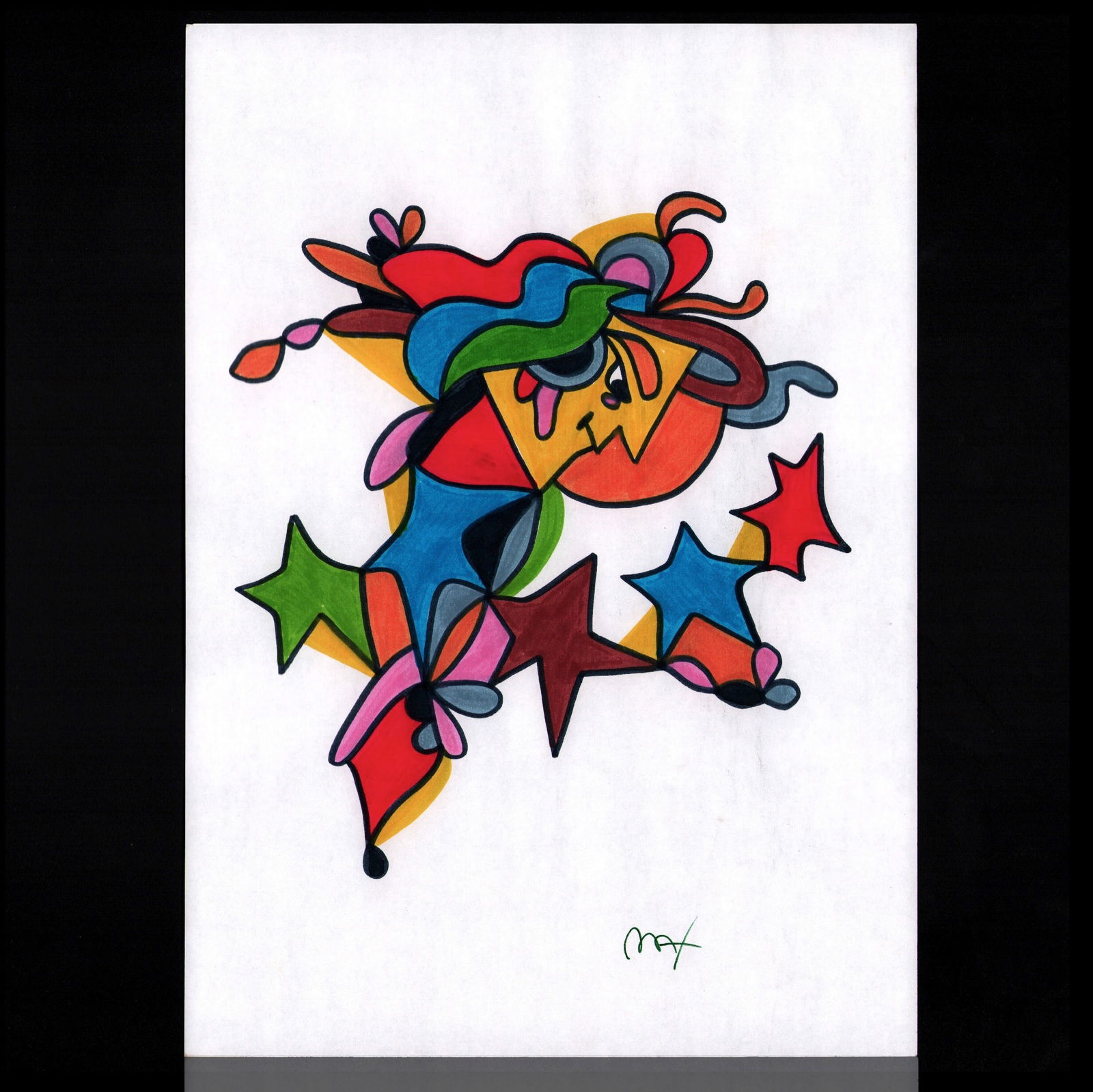Peter Max Marker Drawing of Face and Stars (1 of 7)