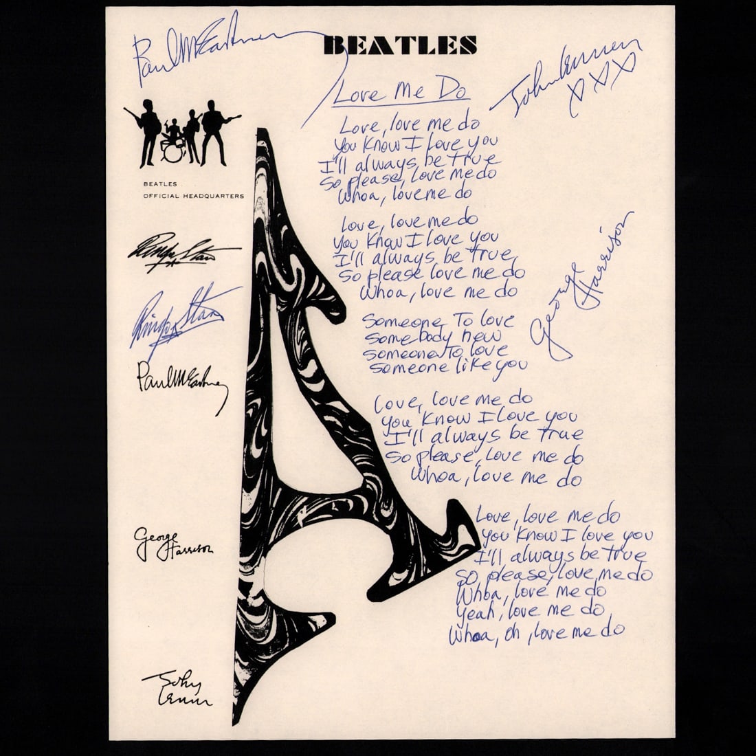 Beatles Signed Lyrics to "Love Me Do" Handwritten by John Lennon (1 of 11)