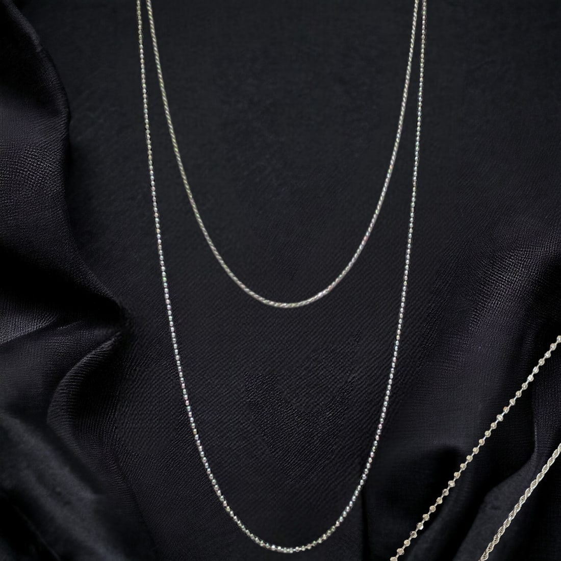 Set of 2 Sterling Silver Chains: 18" Rope & 22" with 2" extension Diamond Cut Beaded (1 of 1)