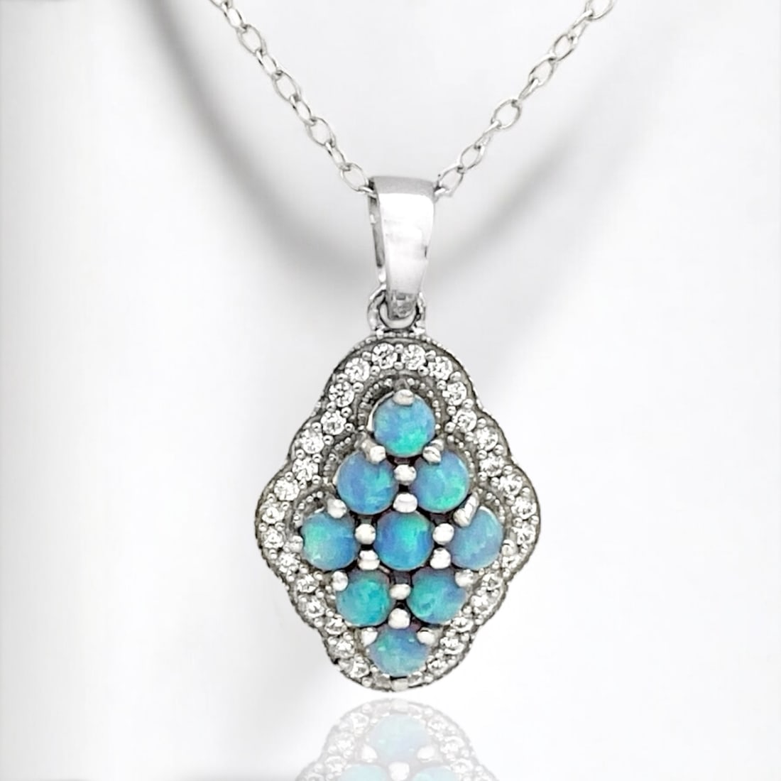 Beautiful Sterling Silver Pendant with Vibrant Opal & Sparkling White Zircon (1 of 1)