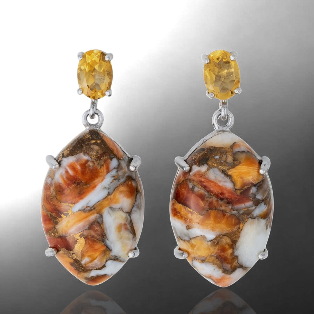 Southwest-Style Spiny Oyster & Citrine Sterling Silver Earrings – Bold and Unique Design (1 of 1)