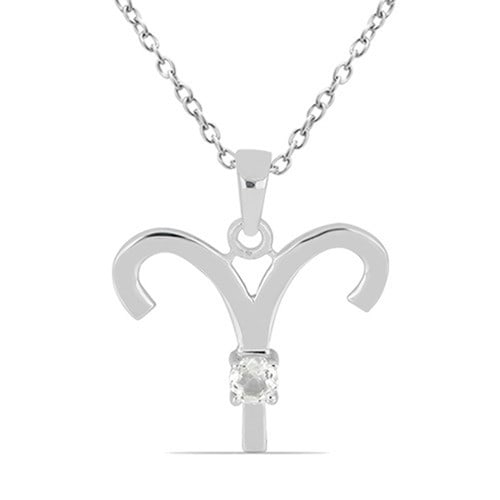 0.35 Ct White Topaz Aries Zodiac Sterling Silver Pendant: Product Details Item: Necklace Metal: Sterling Silver Gemstone: White Topaz Approximate Measurements: 25.7 mm X 22.8 mm Ring Size: Not Applicable Chain Length: 18" Chain Metal: Sterling