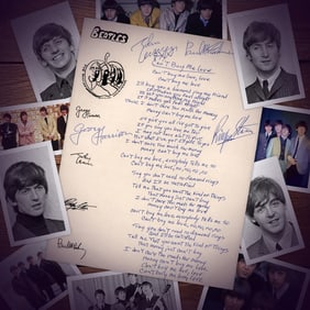 Beatles Signed  "Can't Buy Me Love" Lyrics 8.5" x 11"