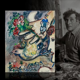 Marc Chagall Mixed Media with Watercolor Painting (1962)