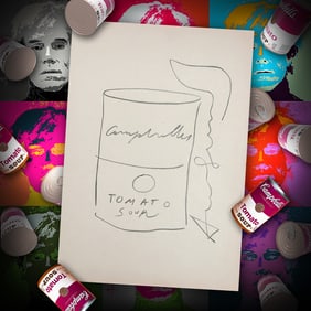 Andy Warhol Drawing of a Campbell's Tomato Soup Can on a 10.5" x 7.5"