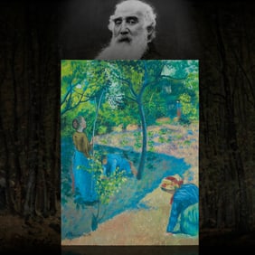 Camille Pissarro Gouache on Paper: "Apple Picking" (1881)