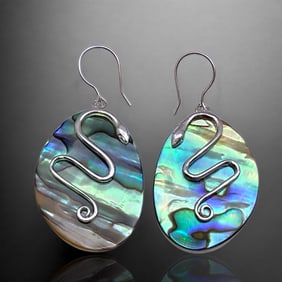 Sophisticated Snake Design Abalone Earrings Set in Sterling Silver
