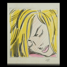 Roy Lichtenstein Mixed Media Drawing  11" x 10" "Blonde Woman" (1973)