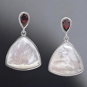 Mother of Pearl & Garnet Sterling Silver Drop Earrings – Timeless and Sophisticated