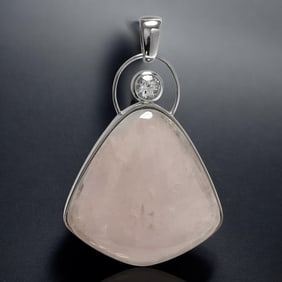 Rose Quartz with White Topaz Accent Pendant Set in Sterling Silver