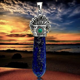 Deep Blue Lapis Lazuli Sterling Silver Pendant with a Turquoise Gemstone accent