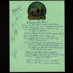 Jim Morrison & The Doors' Signed Handwritten Lyrics to "Riders on the Storm"