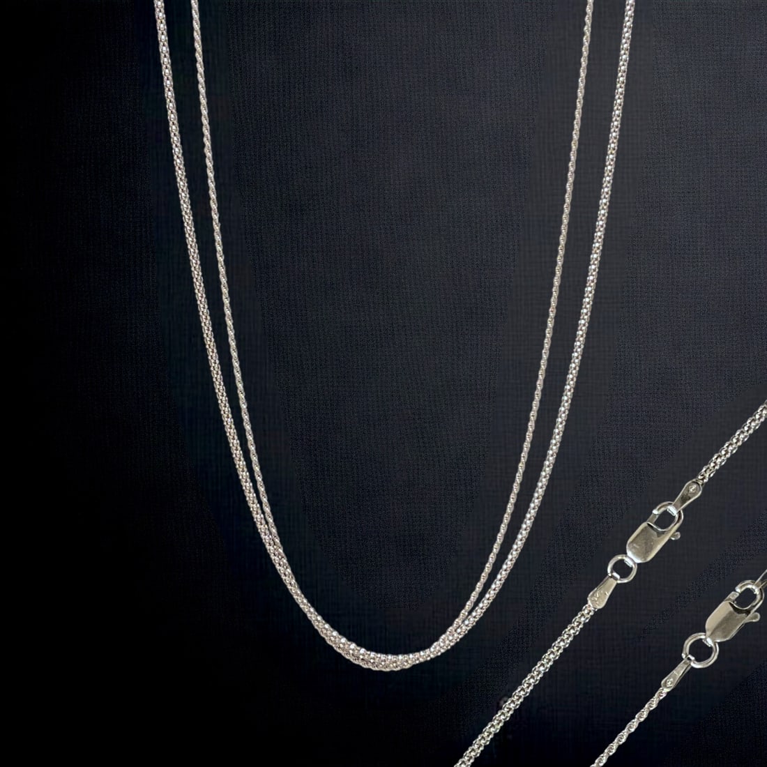 Set of 2 Italian Sterling Silver 18" Chains - Popcorn and Rope (1 of 2)