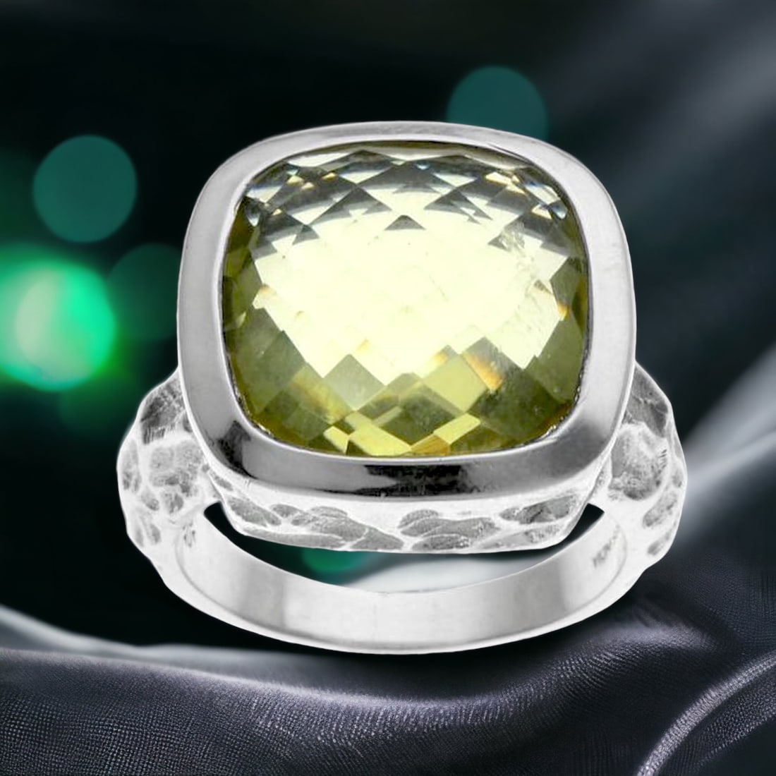 6.88 ctw Ouro Verde Sterling Silver Ring with Hammered Detailing - Size 7 (1 of 1)