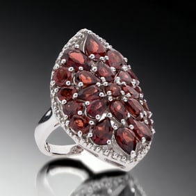 5.79 Cttw Genuine Mozambique Garnet Ravishing Shield Ring Crafted in Sterling Silver