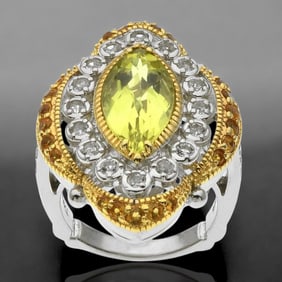 Luxurious Sterling Silver Ring with Lemon Quartz, White Topaz, & Citrine