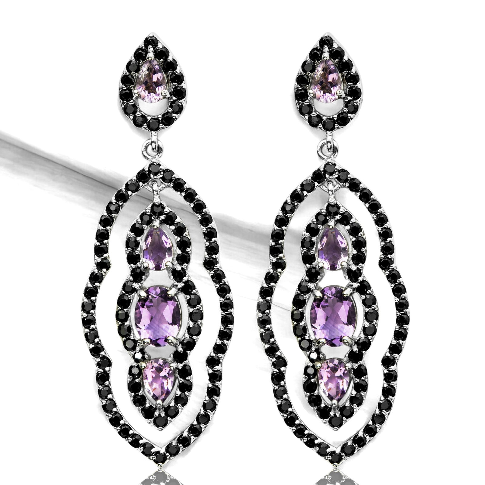 Majestic Amethyst & Black Spinel Sterling Silver Statement Earrings (1 of 1)